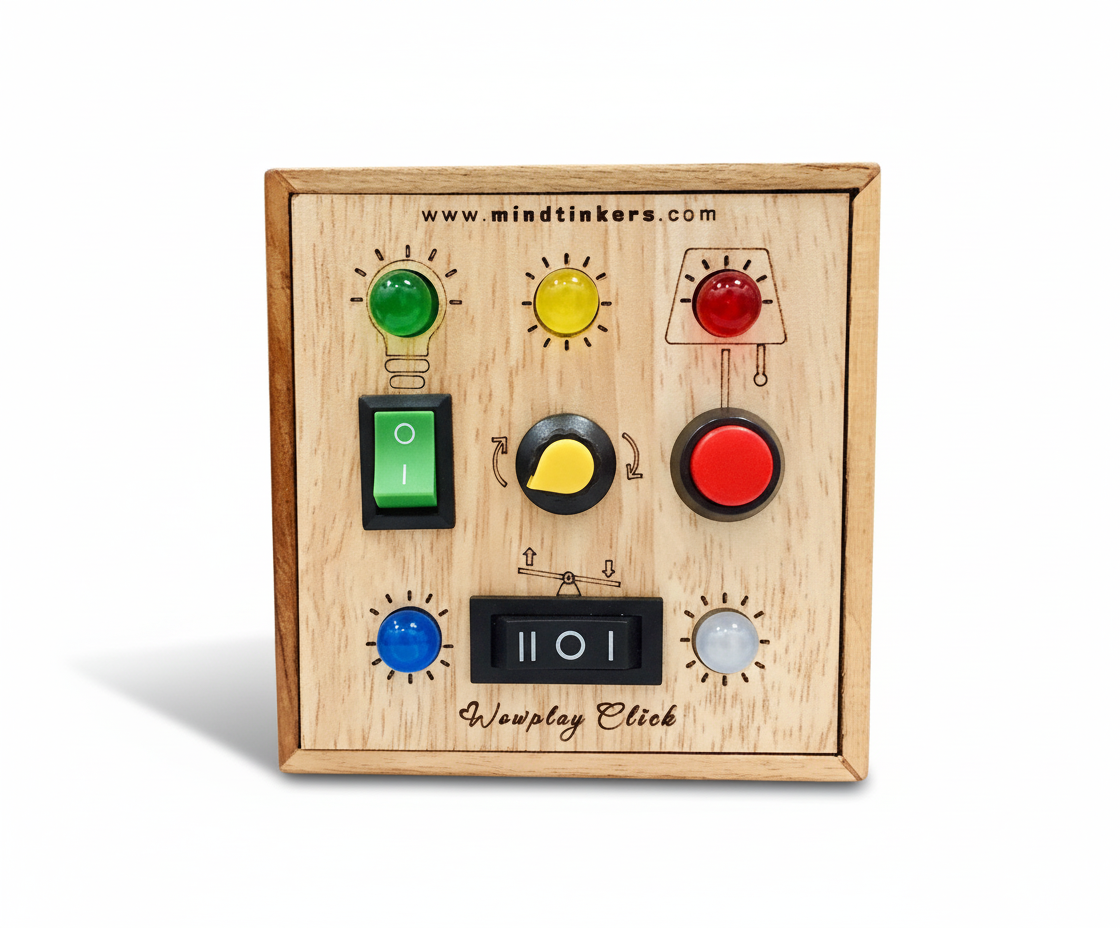 WowPlay Click wooden busyboard front view